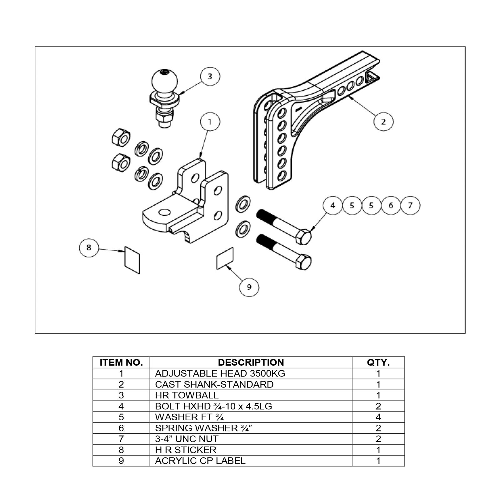 Hayman Reese 3500Kg Adjustable Tow Bar Ball Mount Hitch Kit #70207